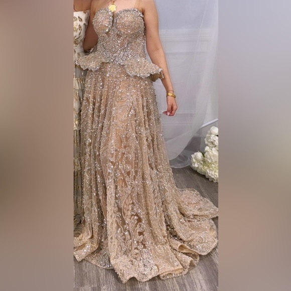 elegant gold dresses gowns Ladivine CC416 Elegant Beaded Mermaid Formal Gown – Mia Bella Couture main image 0